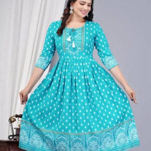 Women Floral Print Cotton Rayon Straight Ladies Kurti