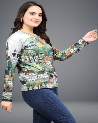 Women Printed Round Neck Polyester Grey T-Shirt