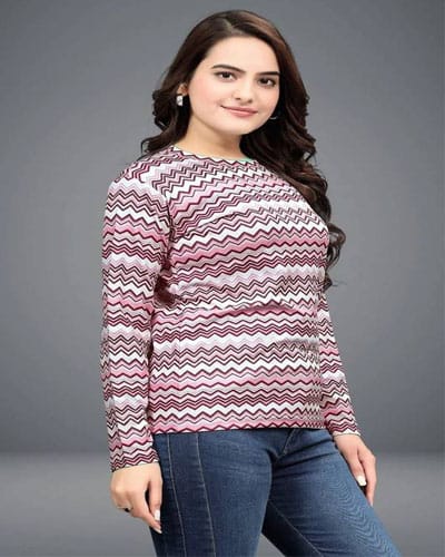Women Printed Round Neck Polyester Red T-Shirt