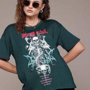 Women Printed Round Neck Pure Cotton Green T-Shirt