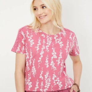 Women Printed Round Neck Pure Cotton Pink T-Shirt