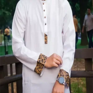 White Panjabi with Chest Contrast. Soft Cotton,Panjabi for men